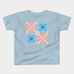 1980s New Age Bohemian pink aqua turquoise damask Kids T-Shirt